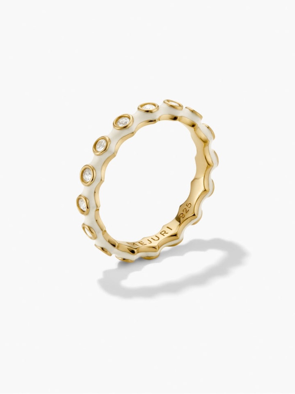 MEJURI 925 Cream Enamel Charlotte Stacker Ring Gold Vermeil Size 5.25” - Picture 2 of 7